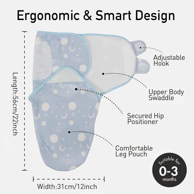 Detalle 2 de GLLQUEN BABY 0-3 Months Organic Cotton Baby Swaddle Wraps (Oeko-Tex 100), 3 Pack – Astronaut