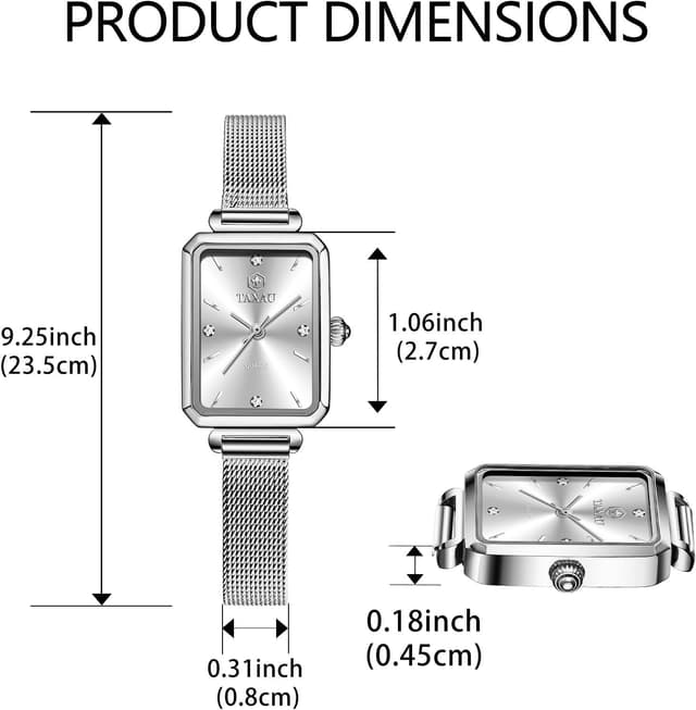 Detalle de Taxau Damenarmbanduhr eckig mit Edelstahl-Mesh-Armband (Quarz, roségold) – Wasserdicht bis 3 ATM