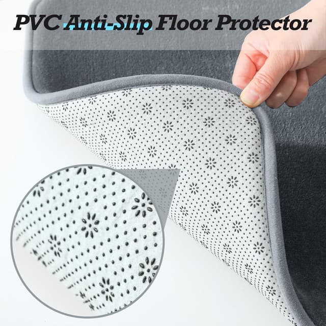 Detalle de HUXMEYSON 3-Piece Bathroom Rug Set (Non-Slip, Quick-Dry) in Grey