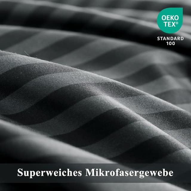 Detalle de Aisbo Bettwäsche 135x200 4-teilig (Gestreift Anthrazit) mit Mikrofaser – Bettdeckenbezug & 2 Kissenbezüge