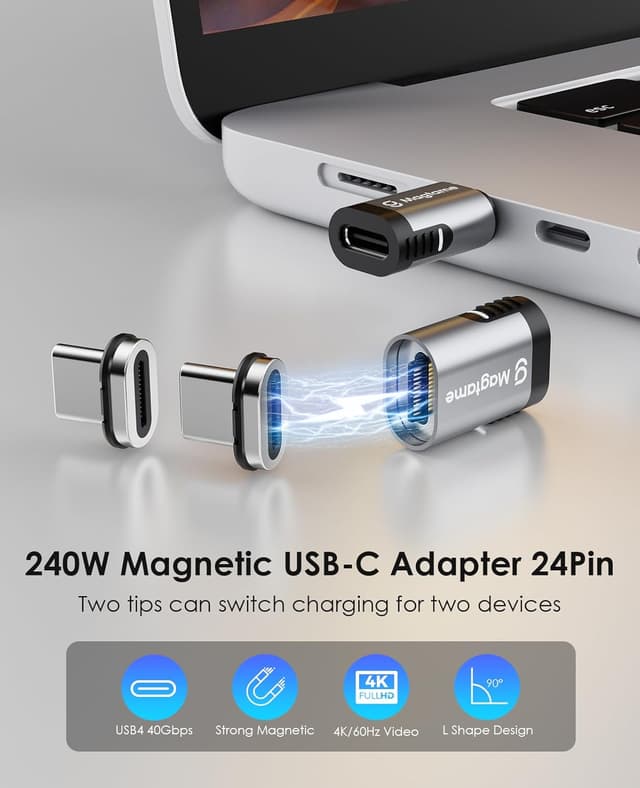 Detalle de Magtame 240W magnetischer USB‑C Adapter (40 Gbps) für schnelles Laden & 4K@60Hz