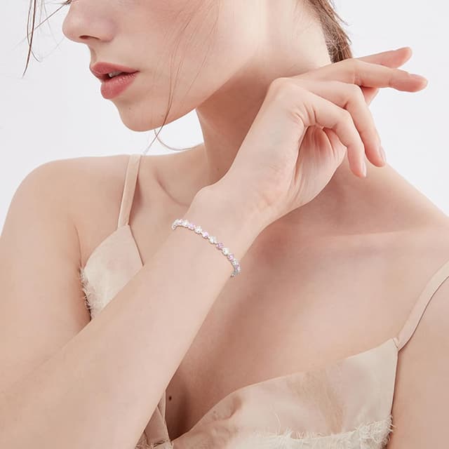 Detalle de Esmoly bracciale tennis da donna in argento con chiusura regolabile, zirconi 5A e 12 pietre di nascita