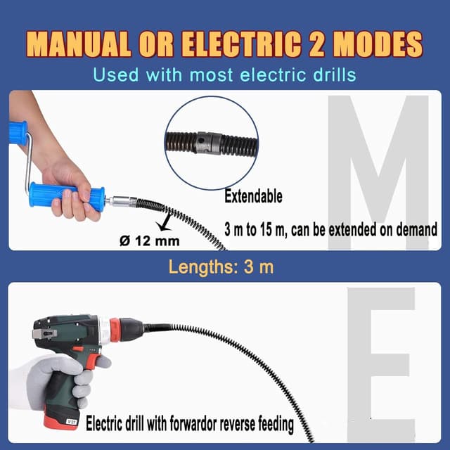 Detalle de Sonda sturatubi SturaTubi da 12 mm, 2x3 metri di spirale, con 6 teste di taglio e adattatore manuale/elettrico