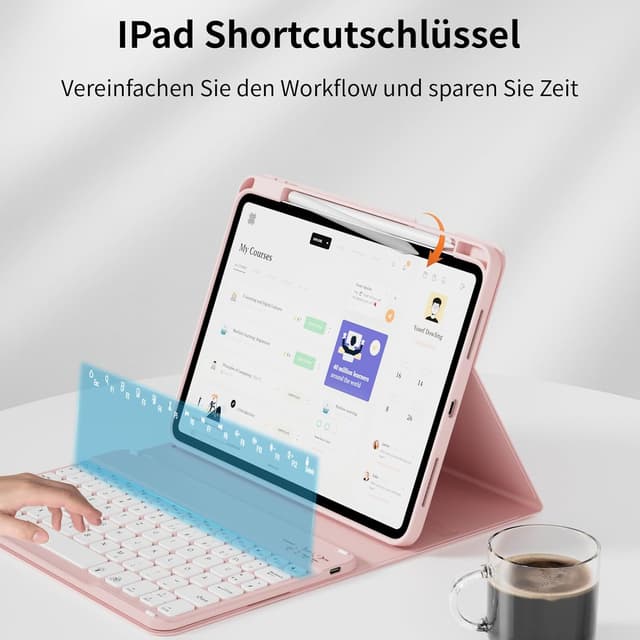 Thumbnail 6 de GKABXY Tastatur-Hülle für iPad 11 (A16) & iPad 10.9 (2022) – abnehmbare, beleuchtete Magnet-Tastatur (Rosa)
