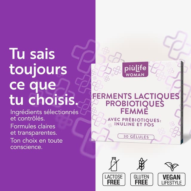 Detalle 2 de Probiotique Flore Intime PiùLife – 26 Mds UFC, Lactobacillus crispatus, rhamnosus et reuteri (30 gélules)