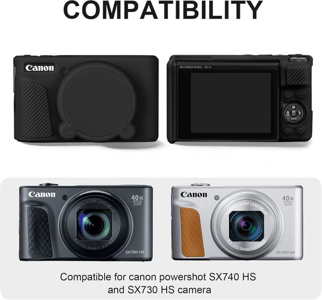 Detalle de BOVKE Hard Case + Silicone Cover for Canon PowerShot SX740 SX730 (Shockproof EVA storage bag, lens cover, wrist strap) – Black + Orange