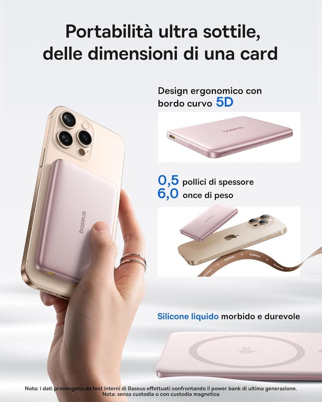 Detalle 2 de Baseus Picogo AM41 Power Bank 10000mAh Qi2 MagSafe magnetico 15W/27W ultra sottile rosa