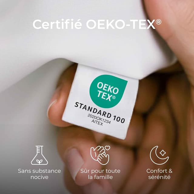 Detalle de Dreamzie Taies d’oreiller 50x70 en coton renforcé (lot de 2) blanc, tissage serré 57 fils/cm², certifié Oeko-Tex