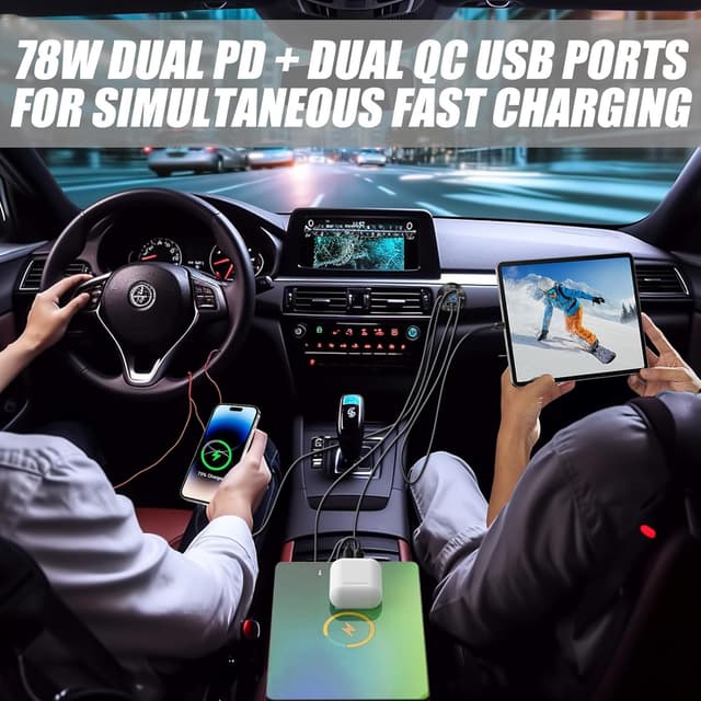 Thumbnail 6 de HCGZHEN Upgraded 12V USB Charger (4 Ports) with LED Voltmeter — Aluminum Car Outlet, Pack of 2