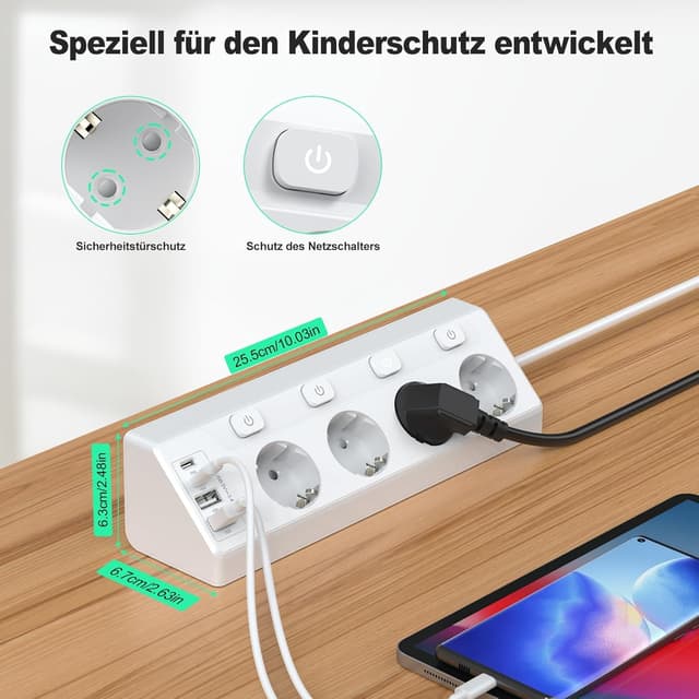 Detalle 1 de Ecksteckdose USB 8 in 1 Mehrfachleiste