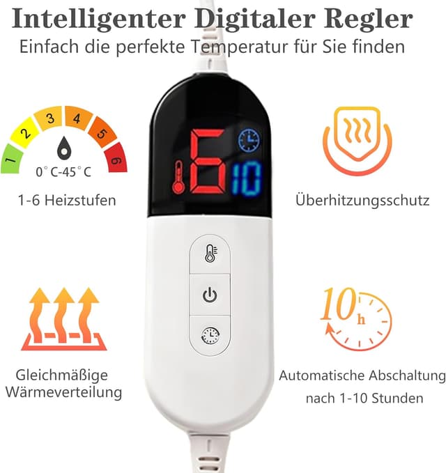 Detalle 2 de COZYTY Couverture chauffante électrique 130×180 cm en flanelle grise (6 réglages, minuterie 10 h)