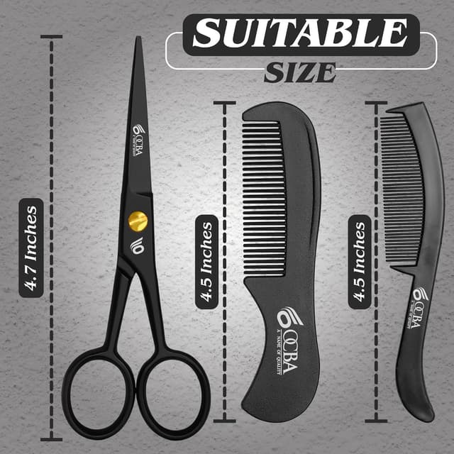 Detalle de OCBA Professional Beard Scissor (Stainless Steel) for Moustache, Ear & Nose Hair Trimming – Safety Use, Black