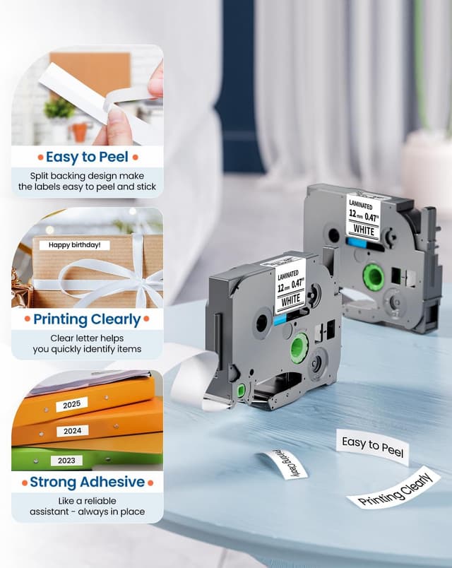Thumbnail 2 de 4-Pack Replacement Brother P-touch TZe-231 (TZe/TZ-231) Label Tape, 12mm White (Black Ink) for Compatible PT Models