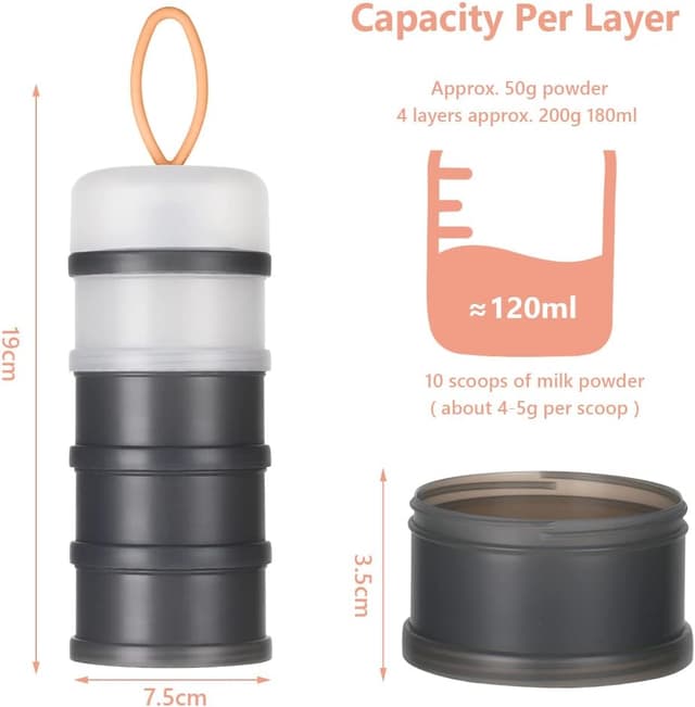 Detalle 2 de Vicloon dispenser latte in polvere con 4 scomparti, impilabile e portatile (grigio/bianco)