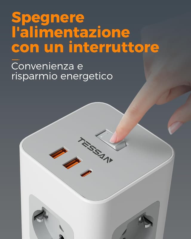 Thumbnail 6 de TESSAN ciabatta multipresa verticale con 8 prese IT e USB 20W (3680W) con protezione da sovratensione
