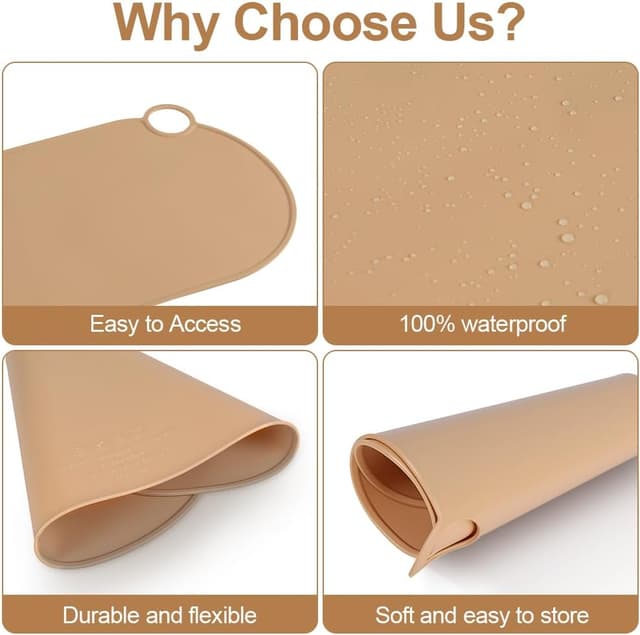 Detalle de Tapis de gamelle Adiwo antidérapant en silicone (50×25 cm) pour chien et chat, brun boue