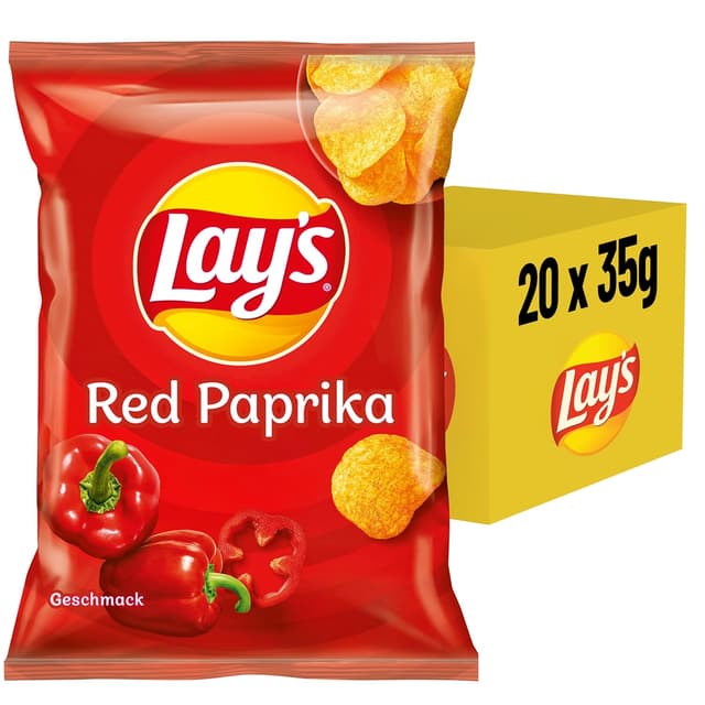 Detalle 2 de Lay’s Red Paprika knusprige Kartoffelchips (20 × 35 g) – Party-Fingerfood Snack