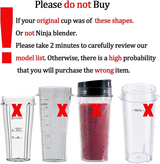 Detalle de ABTER Replacement 24oz Blender Cup Set (2-Pack) with Sip & Seal Lids for Select Ninja Blenders