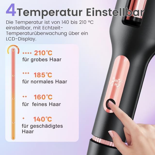 Detalle de 22/25/32/38 mm einstellbares Welleneisen für Haare (4-in-1) – Beach Waves & Mermaid-Waves Lockenstab in Roségold