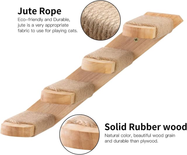Detalle 2 de FUKUMARU wall-mounted cat climbing shelf, four-step stairway with jute scratching (40 x 22 cm, left to right)