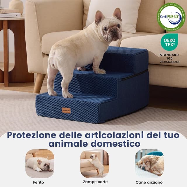 Detalle 2 de Gardner Pet Scala per Cani Piccola Taglia a 3 Gradini in Schiuma 35D, rivestimento impermeabile e antiscivolo, Blu