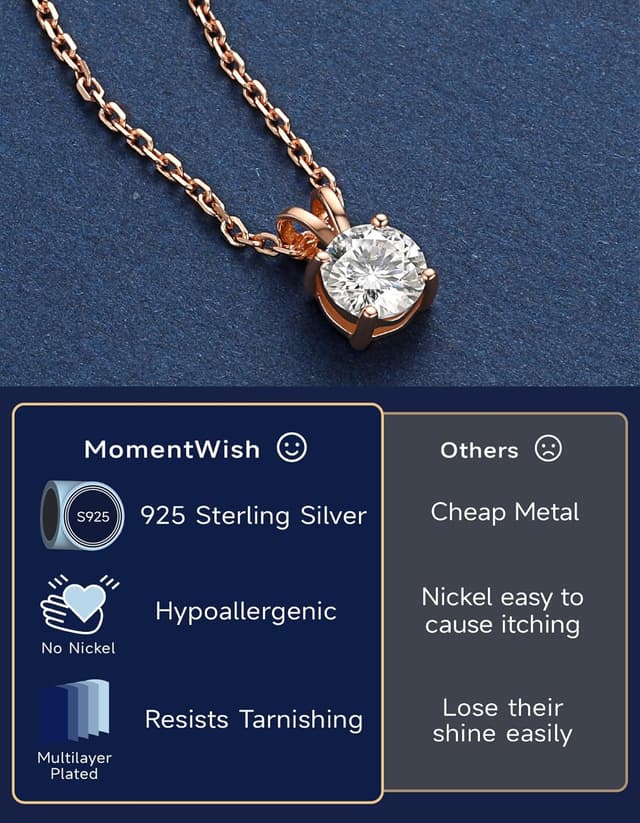 Detalle de MomentWish Collana Moissanite da Donna con solitario in argento 925 (rosa/bianco/oro)