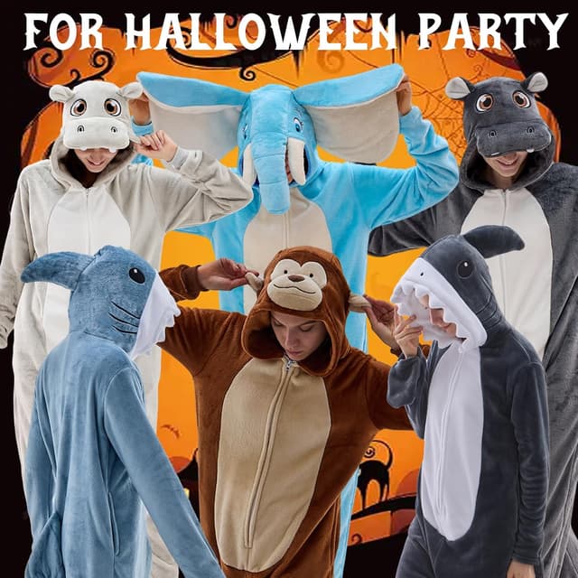 Detalle 2 de JUOLOET Unisex Animal Onesie Pajamas with Zipper and Pockets (Halloween One-Piece Costume)