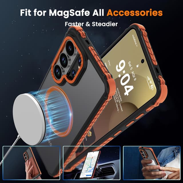 Detalle de DEERLAMN Strong Magnetic Case for Samsung Galaxy S26 Ultra (6.9-inch, 2025) — Frosted Orange MagSafe-Compatible Drop Protection