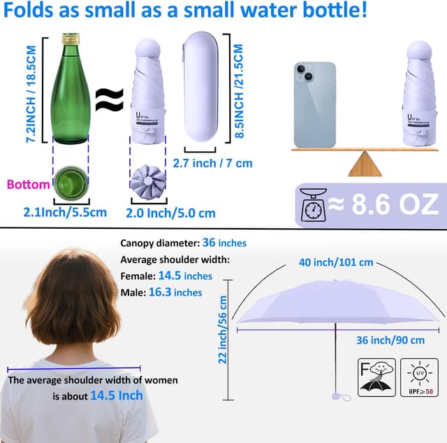 Detalle de BAODINI mini travel umbrella UPF 50+