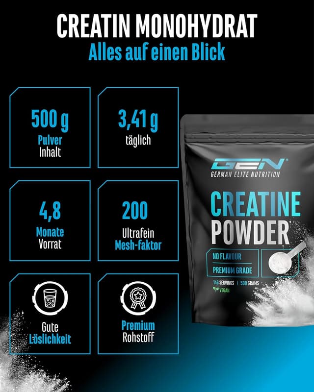 Detalle 2 de Créatine monohydrate en poudre microfine 500 g (vegan, sans additifs) – 147 portions