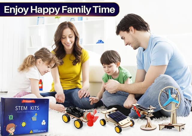 Detalle 2 de STEM Kits for Kids Ages 8-14 (4 Wooden Kits): Solar Car, Solar Plane, Wind Car & Electric Fan Building Set