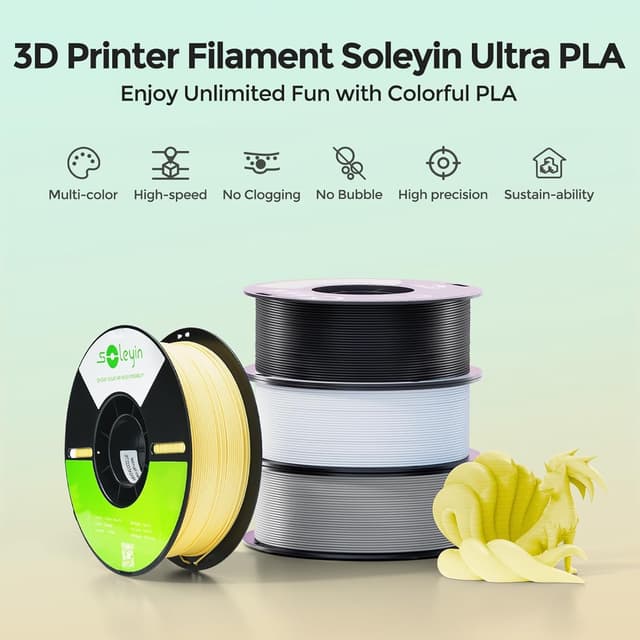 Detalle 2 de Creality Soleyin Ultra PLA 1,75 mm giallo ananas (1 kg) per stampanti 3D FDM, alta velocità fino a 300 mm/s
