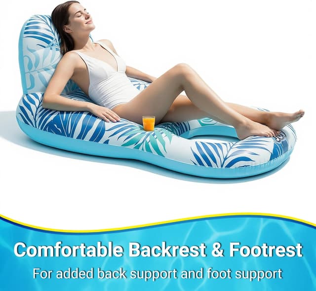 Detalle 2 de Inflatable Pool Float Lounge Chair for Adults with Drink Holder, Canopy & Repair Kit