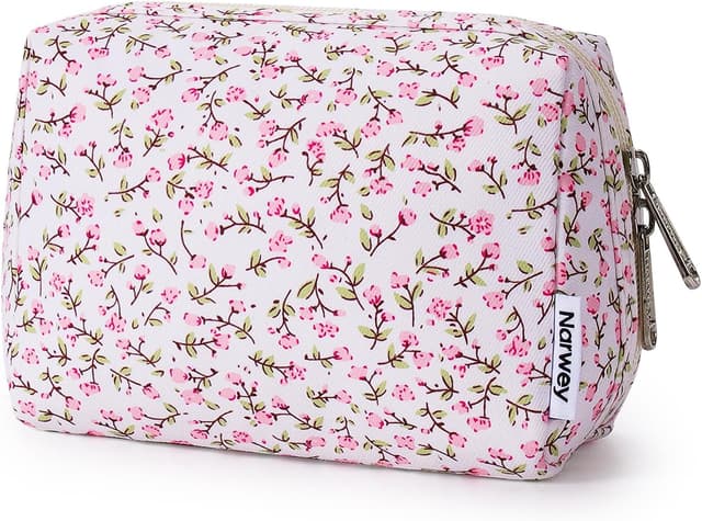 Detalle de Narwey Small Makeup Bag for Purse Travel – mini cosmetic pouch in Green Leaf