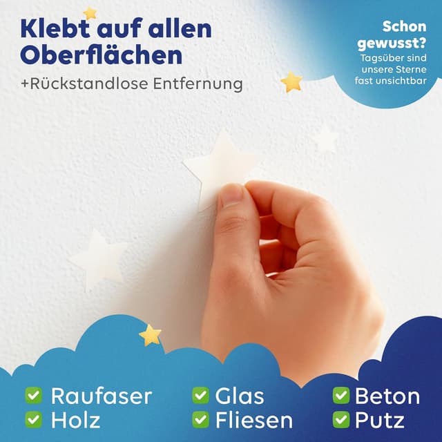 Detalle de LILIMAUS Leuchtsterne Kinderzimmer (100 Stck.) – selbstklebend, glow-in-the-dark