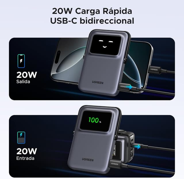 Detalle 1 de UGREEN Uno Power Bank Magnético 5000mAh, Carga Rápida ⚡