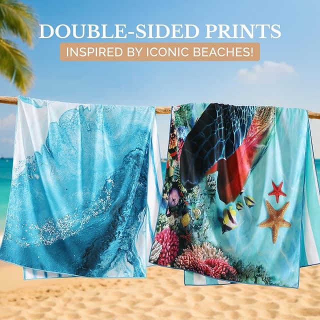 Detalle 2 de Casa Platino 6-Pack Oversized Microfibre Beach Towels (Sand-Free) – 71"x32" – Double-Sided Printed – Maslin