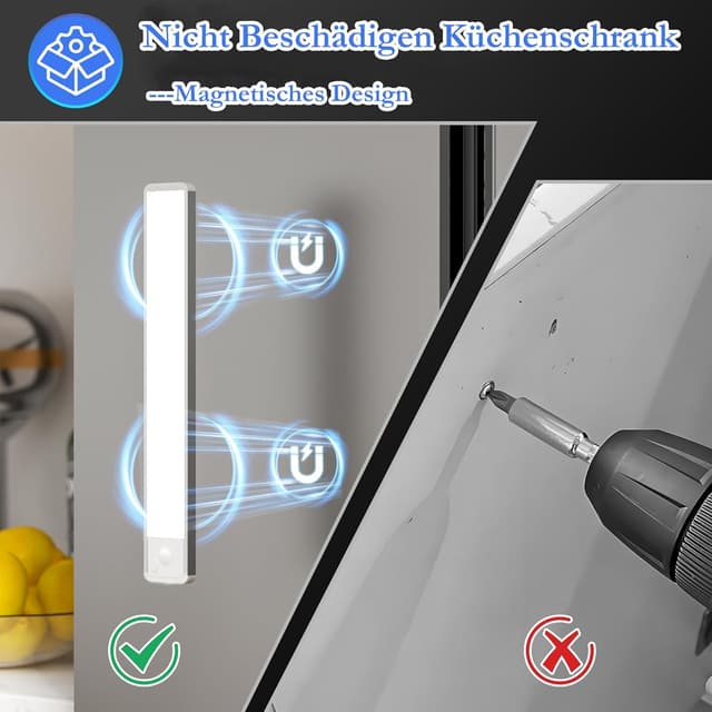 Detalle 2 de GWULC Schrankbeleuchtung 2700K Warmweiß (20 cm) – 3er-Set mit Bewegungsmelder