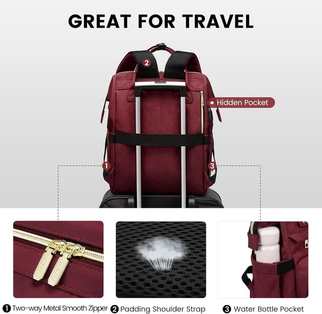 Detalle de LOVEVOOK Damen-Rucksack für Schule & Laptop, wasserdicht mit USB-Ladeanschluss – Dunkelgrau