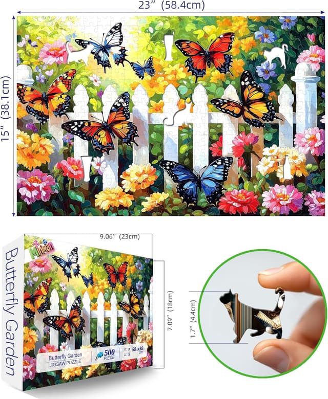 Detalle 2 de MINIWAN 500-Piece Butterfly Garden Jigsaw Puzzle (23x15 in) with Irregular Pieces