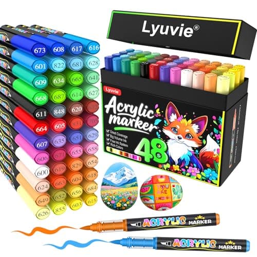 Detalle de Lyuvie set de rotuladores acrílicos con pincel a base de agua (48 colores)