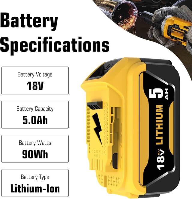 Detalle de 2x 18V 5Ah Li-ion replacement batteries with LED indicator for Dewalt (DCB184/DCB182/DCB181/DCB180 and more)