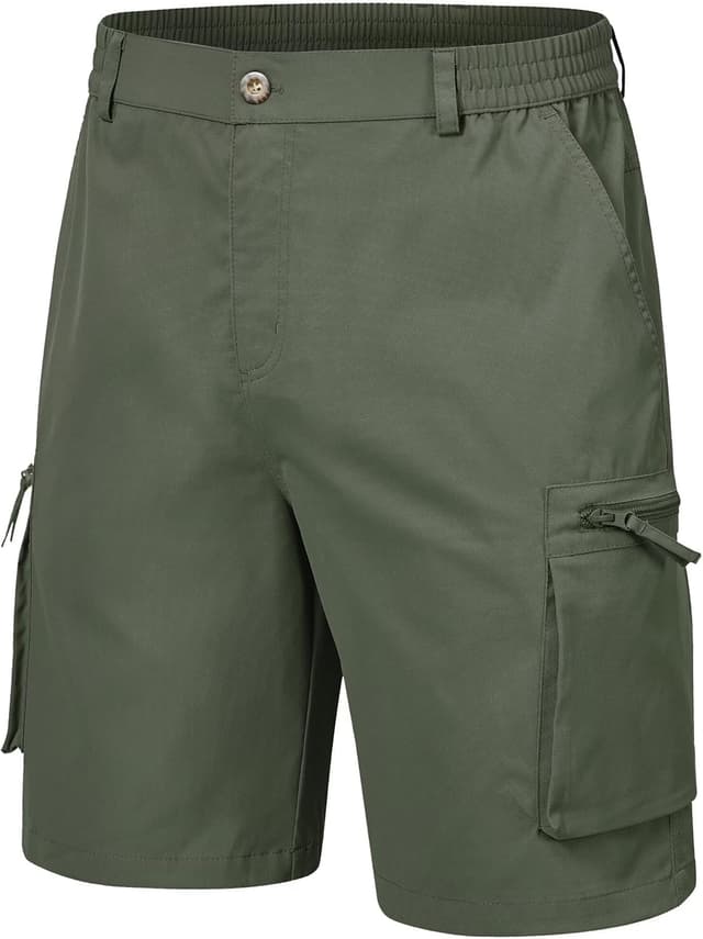 Detalle de QPNGRP Men’s 9-Inch Inseam Stretch Waist Zipper Cargo Shorts (6 Pockets)