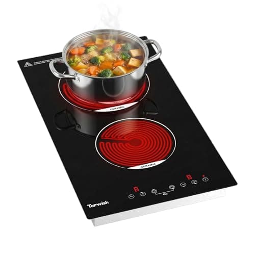 Detalle de Topwish placa vitrocerámica 2 fuegos encastrable de 30 cm (3000 W) con control táctil, temporizador y seguridad