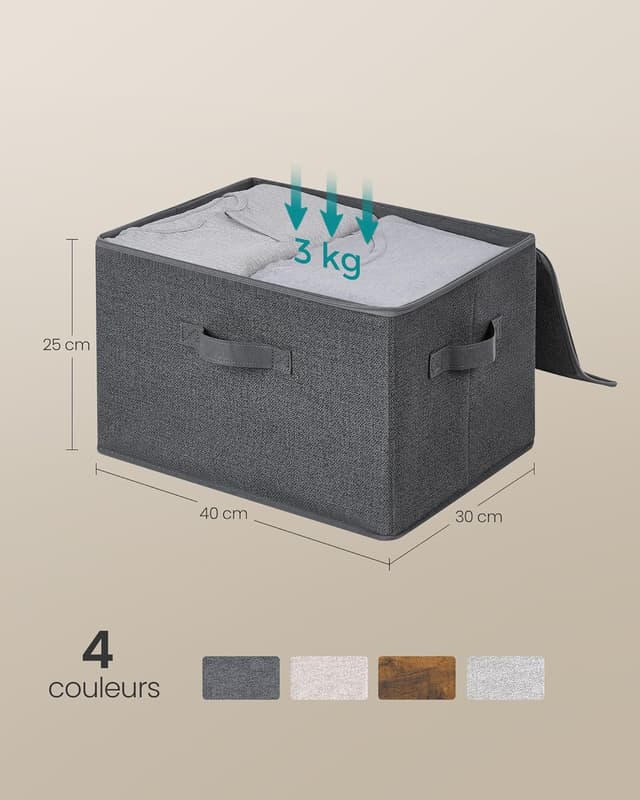 Detalle de SONGMICS Boîte de rangement pliable avec couvercle et poignées (lot de 3), tissu non-tissé, gris ardoise RYZB03G