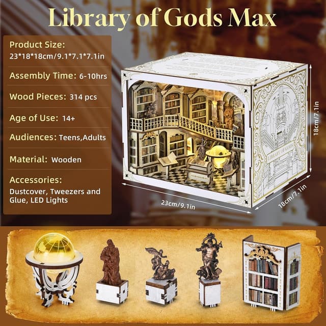Detalle 2 de CCCDF Library of Gods Max DIY Book Nook Kit with LED light