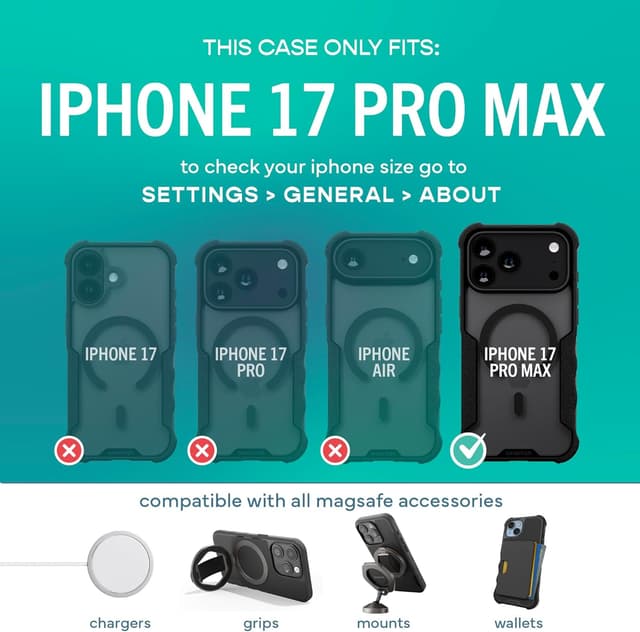 Detalle 1 de Smartish iPhone 17 Pro Max MagSafe Case (Gripzilla) – Rugged, heavy-duty magnetic protection, Clearly Black
