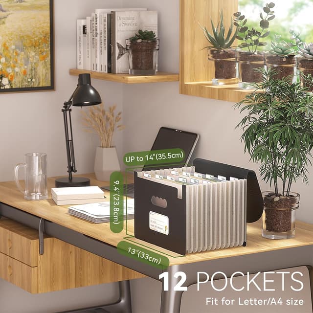 Detalle 2 de EcoStash Accordion File Organiser (12 Pockets) – Wheat Straw expanding file for A4/Letter, natural black