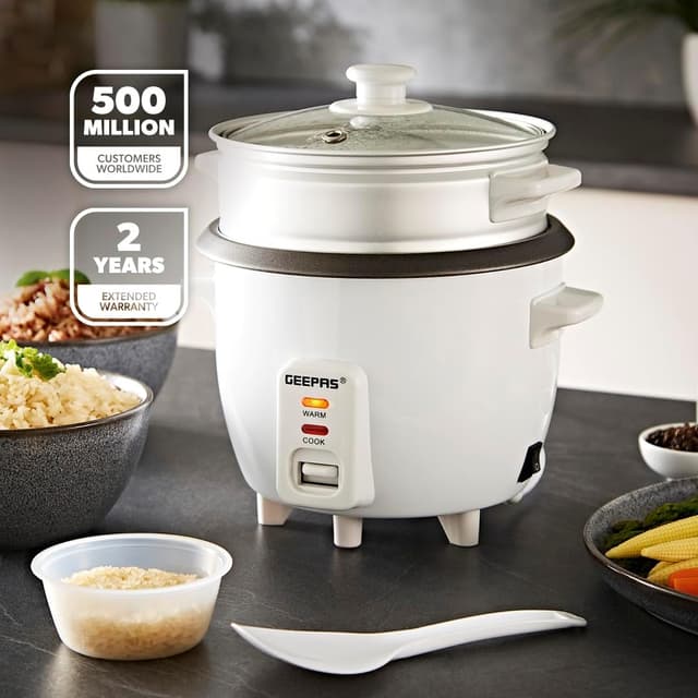 Detalle 2 de GEEPAS Rice Cooker with Steamer (0.6L) with Keep Warm & Tempered Lid