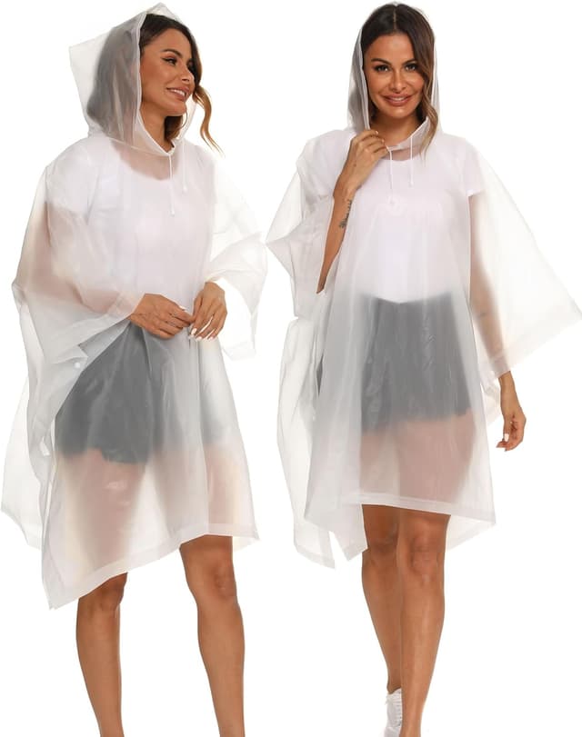 Detalle 2 de Borogo 2-Pack Reusable Adult Rain Ponchos with Drawstring Hood (EVA)